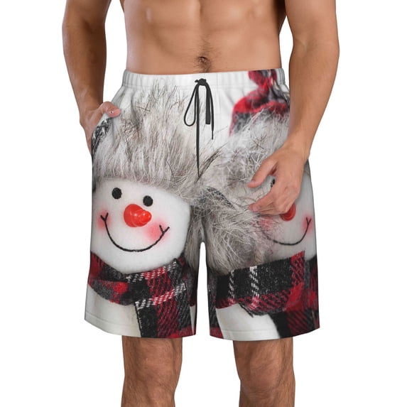 Goofa Christmas Snowman With Hat Printed Mens Swim Trunks Summer Quick Dry Short Beach Swimwear Bathing Suits-