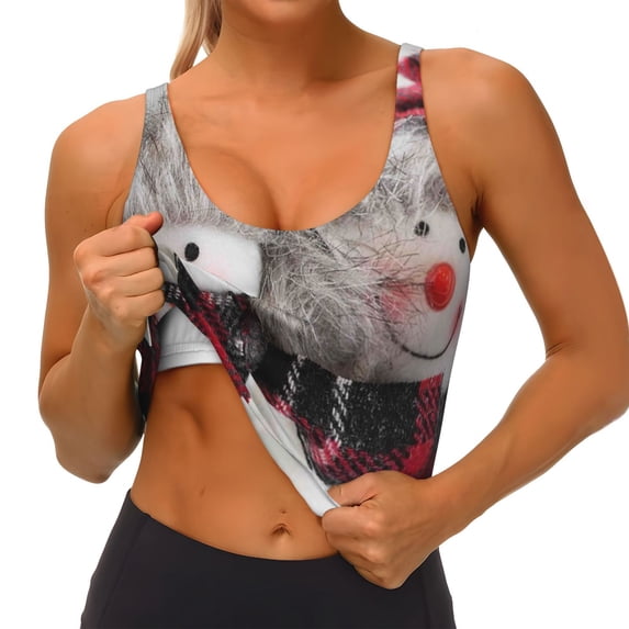 Goofa Christmas Snowman With Hat Printed Sports Bras for Women, High Impact Running Bra Workout Crop Tank Tops Longline Sports Bra Push up-