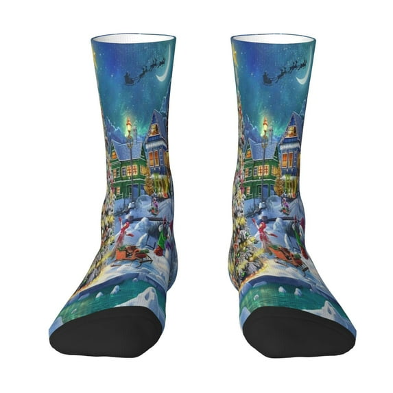 Goofa Christmas Tree Printed Men's Crew Socks, Soft Durable Breathable Moisture-Wicking with Odor Control Cotton socks