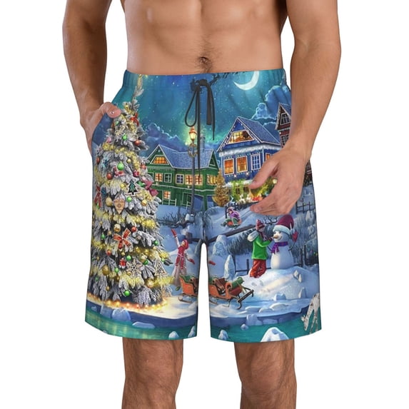 Goofa Christmas Tree Printed Mens Swim Trunks Summer Quick Dry Short Beach Swimwear Bathing Suits-X-Large