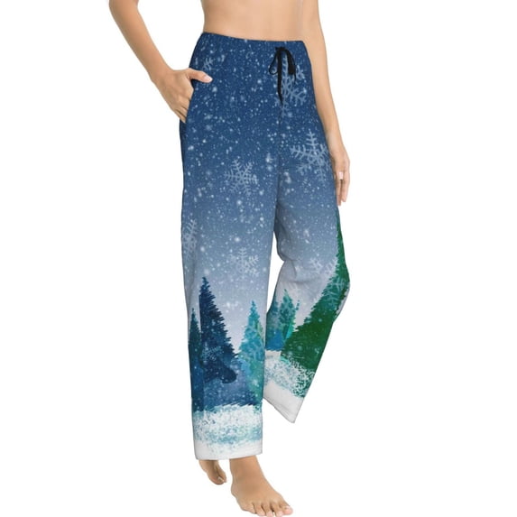 Goofa Christmas Trees Printed Soft Pajama Pants for Women, Wide Leg Comfy Casual Lounge Yoga Pants-Small