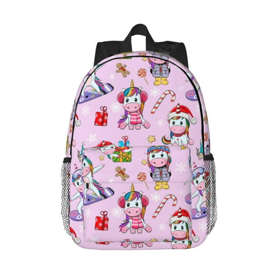 Goofa Christmas Unicorns Pattern Lightweight Student Backpack for School, Water-Resistant, Adjustable Straps, Fits 15" Laptop, Multiple Pockets for Books, Accessories