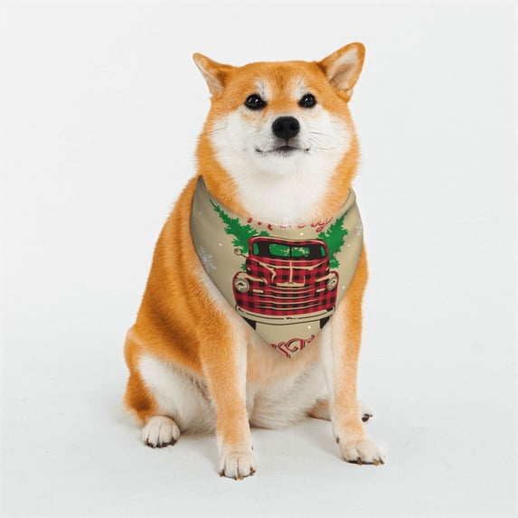 Goofa Christmas Vintage Red Truck Pattern Pet Scarf Bandana - Adjustable and Comfortable,Dog Scarf Bib Kerchief Breedfor Dogs and Cats-Small