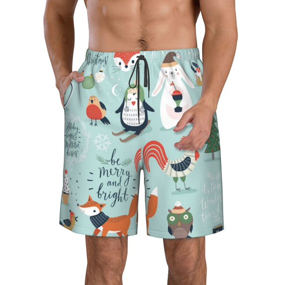 Goofa Christmas Winter Animals Printed Mens Swim Trunks Summer Quick Dry Short Beach Swimwear Bathing Suits-X-Large