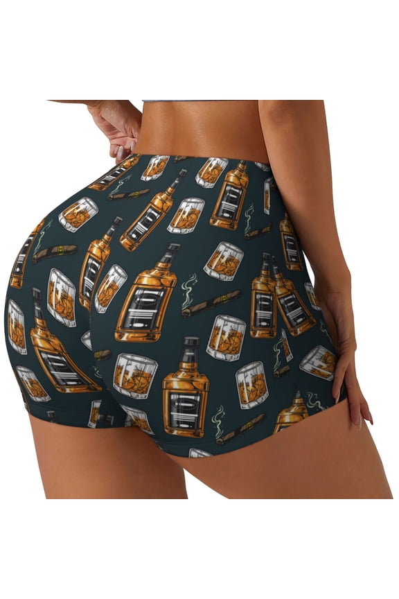 Cigar Printed Workout Shorts Women Seamless Scrunch Butt Lifting High Waisted Gym Booty Shorts Elastic Workout Shorts-Medium