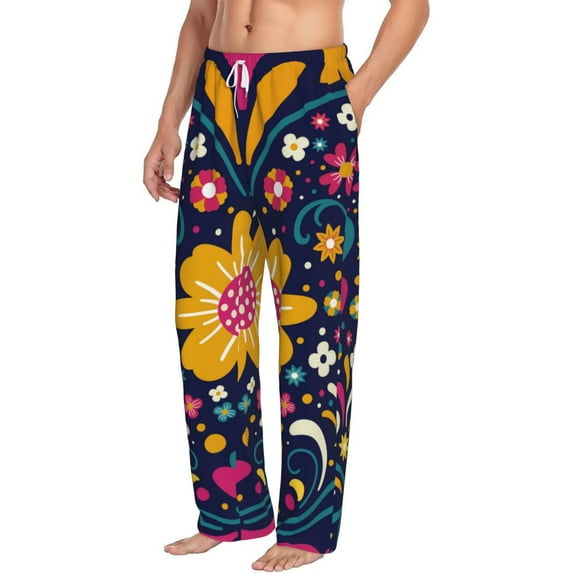 Goofa Cinco De Mayo Floral Printed Soft Pajama Pants for Men, Wide Leg Comfy Casual Lounge Yoga Pants-Small