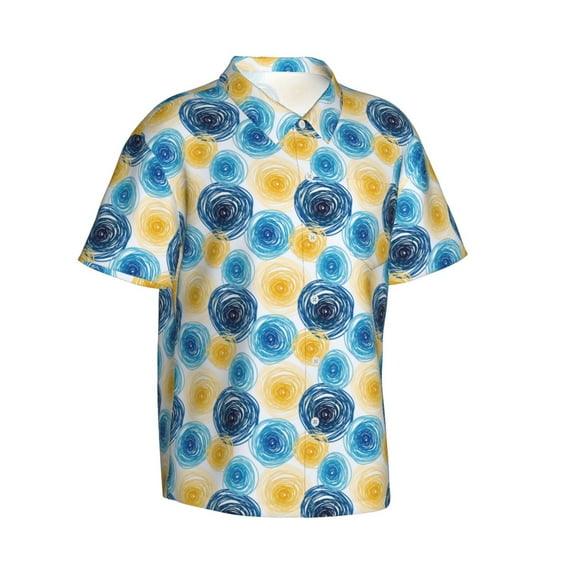 Goofa Circular Hawaiian Shirt for Men, Unisex Summer Beach Casual Short Sleeve Button Down Shirts,Aloha Tropical Floral print shirt-Medium