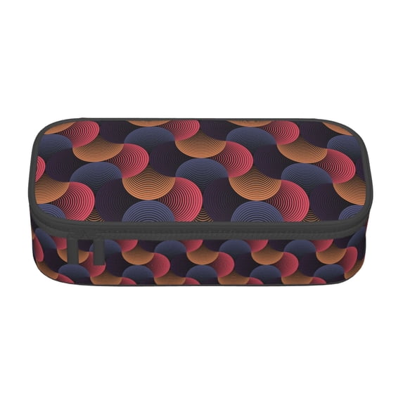 Goofa Circular Stripes Pattern Pencil Case, Multi- Slot Pencil Pouch, Portable Pencil Bag, Pen Case for& Office