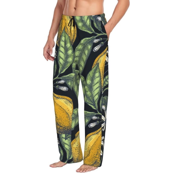 Goofa Citrus Fruits Elegant Lemons Printed Soft Pajama Pants for Men, Wide Leg Comfy Casual Lounge Yoga Pants-