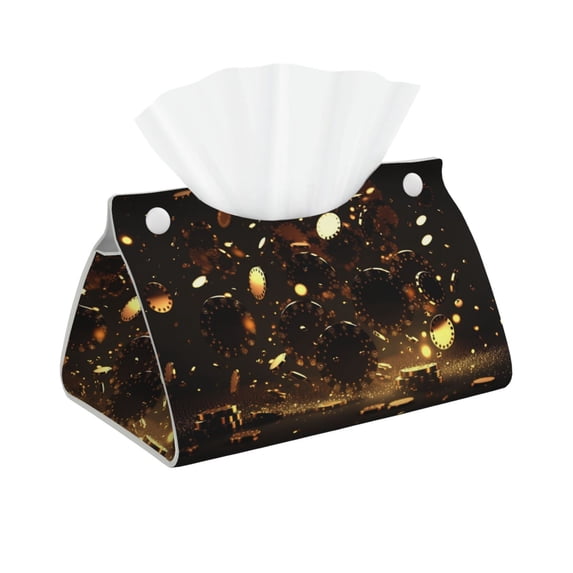Goofa Classical Golden Casino Pattern Triangle Square Tissue Box Cover, Modern PVC Leathe Facial Paper Holder,Decorative Holder/Organizer for Bathroom Vanity Countertop