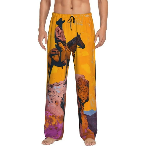 Goofa Cliff Western Cowboy Pattern Printed Soft Pajama Pants for Men, Wide Leg Comfy Casual Lounge Yoga Pants-Small