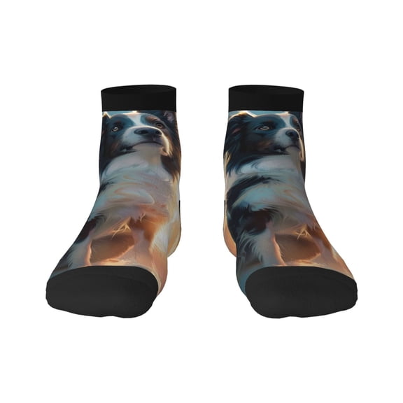 Goofa Cloud Border Collie Pattern Non Slip Socks with Grips for Elderly, Crew Socks Yoga Hospital Socks Cushioned Sole Gripper Socks for Men Women