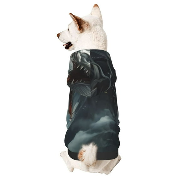 Goofa Cloud White Dragon Pattern Small Dog Sweater Hoodies Pet Grey Hooded Soft Fleece Sweatshirts with Pocket Fall Winter Puppy Cat Sweaters Warm Clothes-Small