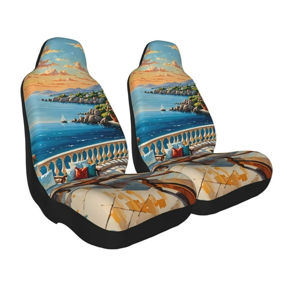 Goofa Coastal Style Garden Villa Printed Car Seat Covers, Automotive Seat Covers for Cars Trucks and SUVs, Quick Setup Universal Fit Elastic Seat Covers-2 PCS
