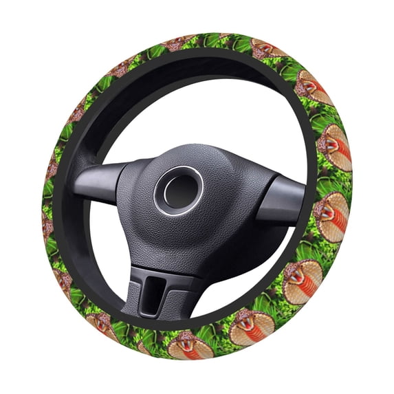 Goofa Cobra Snake Pattern Elastic Stretch Steering Wheel Cover,Universal 15 inch, Microfiber Breathable Ice Silk, Anti-Slip, Odorless, Easy Carry