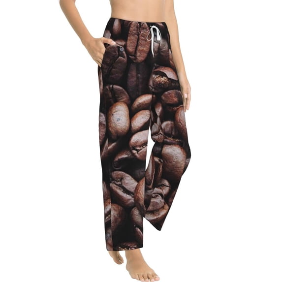 Goofa Coffee Bean Printed Soft Pajama Pants for Women, Wide Leg Comfy Casual Lounge Yoga Pants-Small