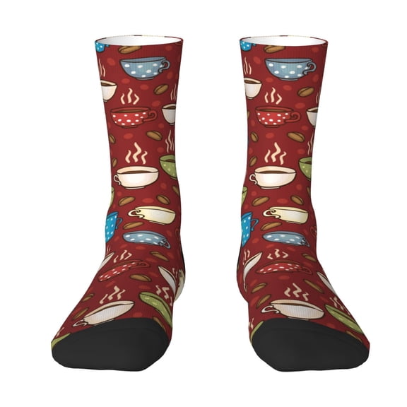 Goofa Coffee Cups Printed Men's Crew Socks, Soft Durable Breathable Moisture-Wicking with Odor Control Cotton socks