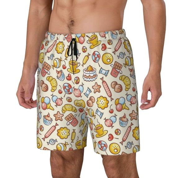 Goofa Coffee Donuts Printed Men's Swim Trunks Board Shorts Quick Dry Mens Swimming Trunks with Compression Liner,Breathable Fit Hawaii Beach Shorts-Medium