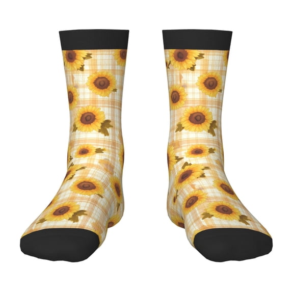 Goofa Coffee Plaid Sunflower Pattern Children's Crew Socks, Kids' Daily Wear and Sports Socks, Breathable Socks, Sports Socks, Moisture-Wicking Socks for Children