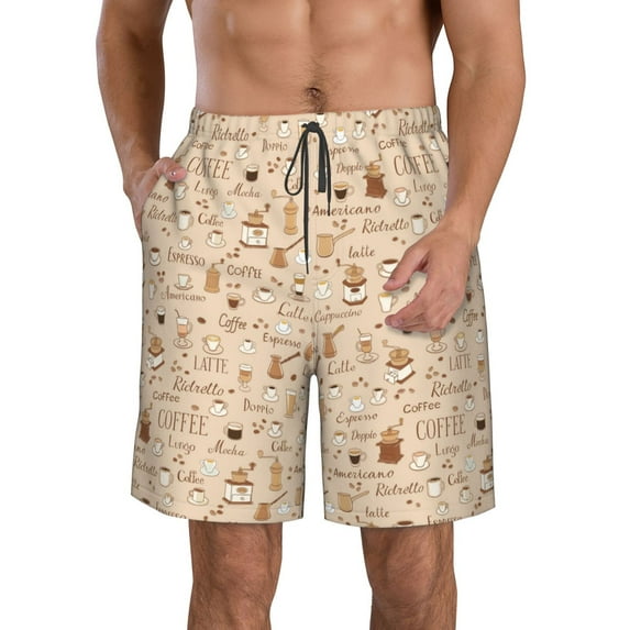 Goofa Coffee Time Printed Mens Swim Trunks Summer Quick Dry Short Beach Swimwear Bathing Suits-