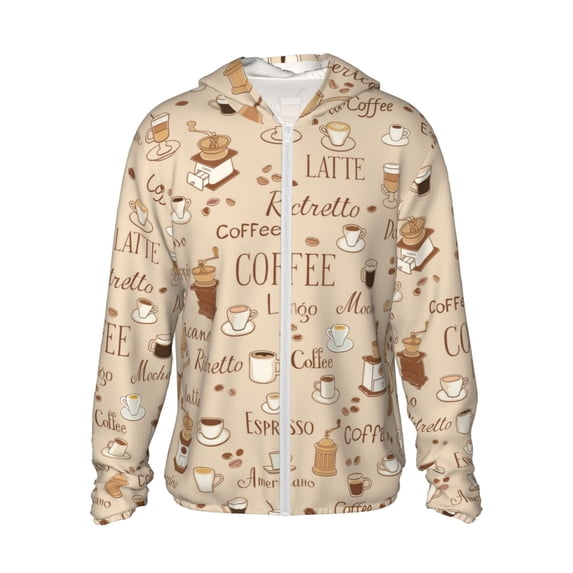 Goofa Coffee Time Printed Women's UPF 50+ Sun Protection Hoodie Jacket Lightweight Long Sleeve Sun Shirt for Women with Pocket Hiking Outdoor-X-Large