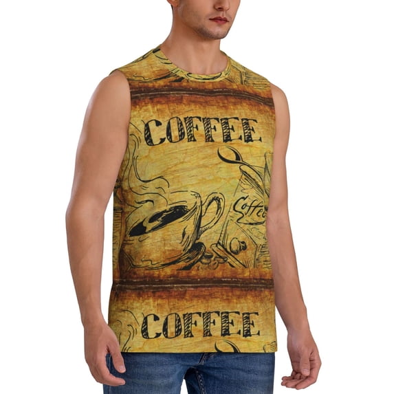 Goofa Coffee Vintage Printed Men's Sleeveless T-Shirt - Athletic Gym Workout Tank Top for Men - Moisture-Wicking, UPF 30+ Quick-Dry Muscle Tee-Large