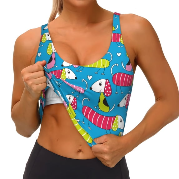 Goofa Color Dachshund Dog Printed Sports Bras for Women, High Impact Running Bra Workout Crop Tank Tops Longline Sports Bra Push up-XX-Large