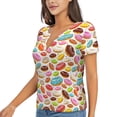 thumbnail image 1 of Goofa Color Donut Pattern Womens Deep V Neck Low Cut Tops Casual Summer Short Sleeve Ribbed Knit T-Shirts-XX-Large, 1 of 5