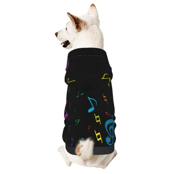 Goofa Color Musical Notes Pattern Small Dog Sweater Hoodies Pet Grey Hooded Soft Fleece Sweatshirts with Pocket Fall Winter Puppy Cat Sweaters Warm Clothes-X-Small