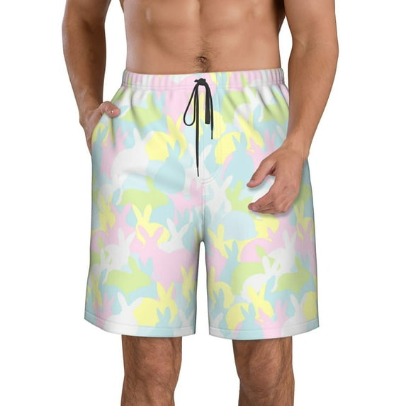 Goofa Color Rabbit Printed Mens Swim Trunks Summer Quick Dry Short Beach Swimwear Bathing Suits-Small