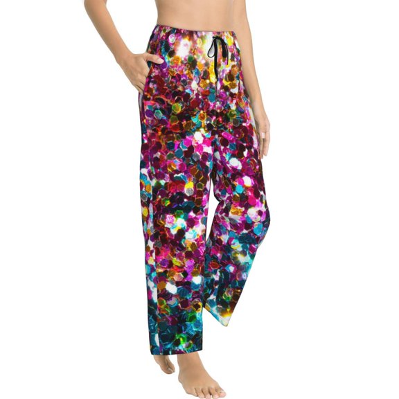 Goofa Color Shiny Printed Soft Pajama Pants for Women, Wide Leg Comfy Casual Lounge Yoga Pants-Small