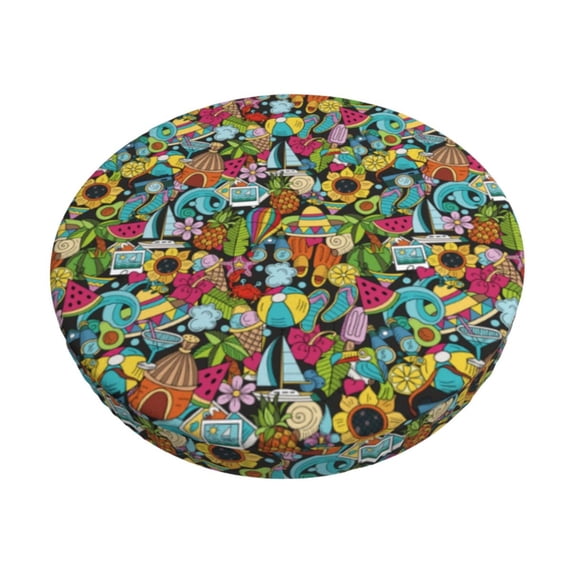 Goofa Color Summer Printed Stool Covers Round, Waterproof Round Bar Stool Covers Anti-Slip Round Bar Stool Seat Cover with Elastic Bands Durable -13 inch