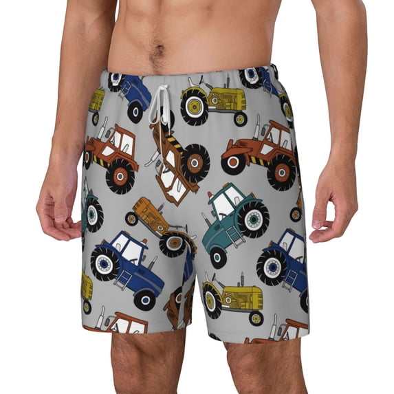 Goofa Color Tractor Printed Men's Swim Trunks Board Shorts Quick Dry Mens Swimming Trunks with Compression Liner,Breathable Fit Hawaii Beach Shorts-3X-Large
