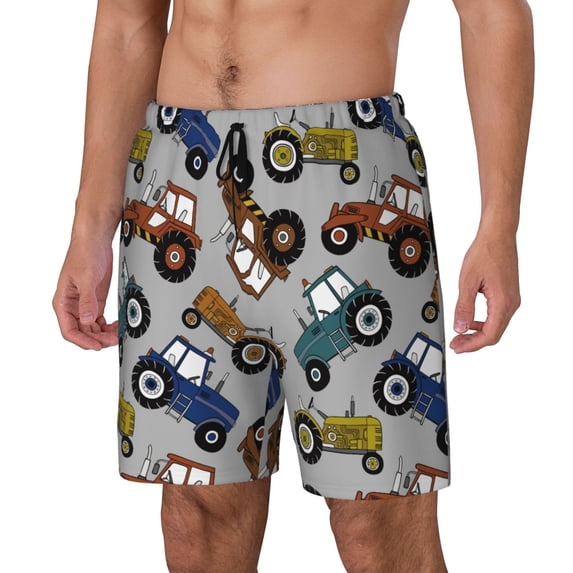 Goofa Color Tractor Printed Men's Swim Trunks Board Shorts Quick Dry Mens Swimming Trunks with Compression Liner,Breathable Fit Hawaii Beach Shorts-Large