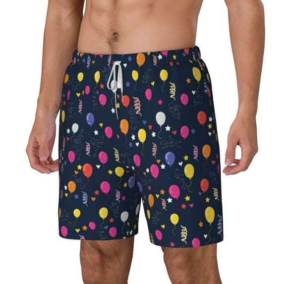 Goofa Colored Balloons Printed Men's Swim Trunks Board Shorts Quick Dry Mens Swimming Trunks with Compression Liner,Breathable Fit Hawaii Beach Shorts-XX-Large