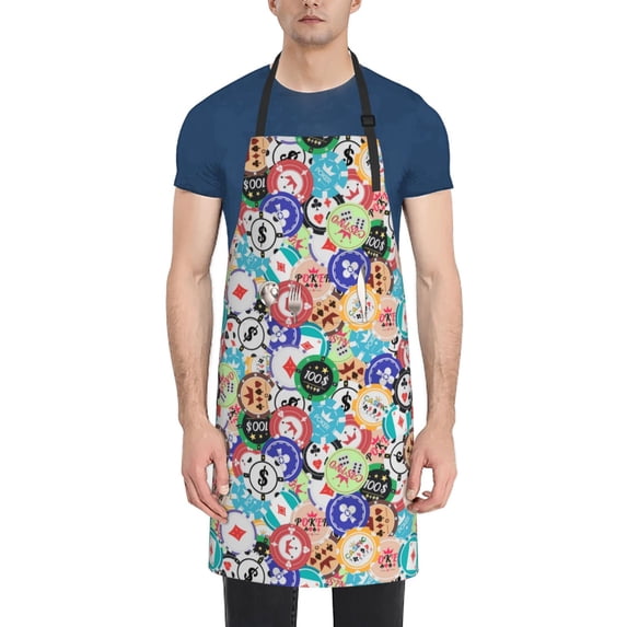 Goofa Colored Casino Chips Printed Waterproof Apron 33" Chef Aprons for Men Heavy Duty Chemical Work Apron Adjustable Bib Apron