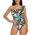 thumbnail image 1 of Goofa Colored Glass Pattern Women's One Piece Swimsuits Tummy Control Bathing Suits Asymmetric One Shoulder Swimwear-XX-Large, 1 of 6