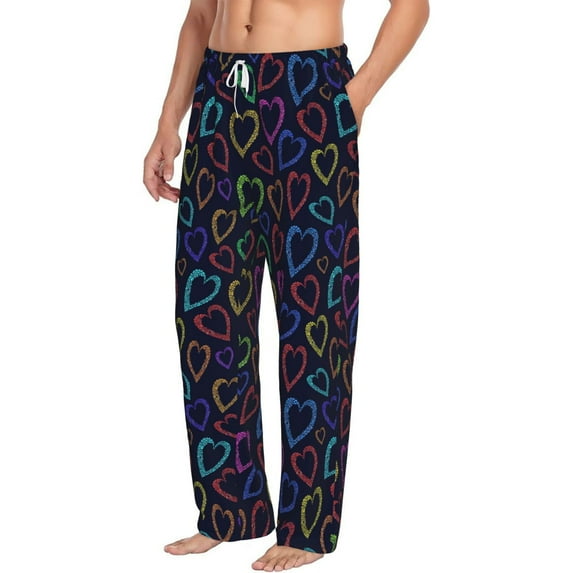 Goofa Colored Hearts Printed Soft Pajama Pants for Men, Wide Leg Comfy Casual Lounge Yoga Pants-X-Large