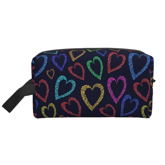 Goofa Colored Hearts Printed Toiletry Bag with Handle,Large Capacity Travel Makeup Cosmetic Bag for Women, Carry on Airport Airline Compliant Bag