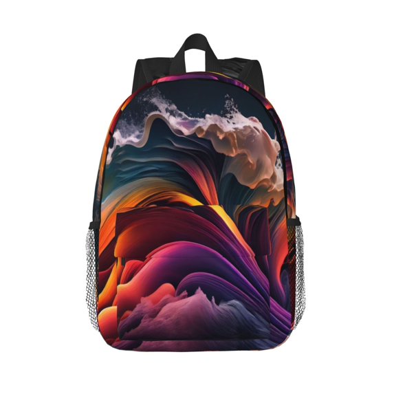 Goofa Colorful Abstract Wave Motion Pattern Lightweight Student Backpack for School, Water-Resistant, Adjustable Straps, Fits 15" Laptop, Multiple Pockets for Books, Accessories