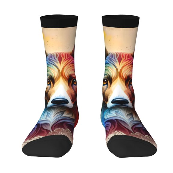 Goofa Colorful Art Dog Printed Men's Crew Socks, Soft Durable Breathable Moisture-Wicking with Odor Control Cotton socks