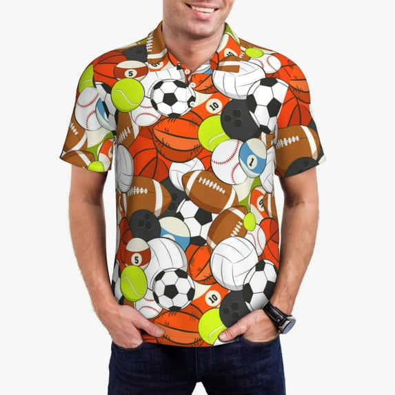 Goofa Colorful Balls Print Mens Polo Shirts Quick Dry Short Sleeve Golf T Shirt Performance Moisture Wicking Casual Workout-Small