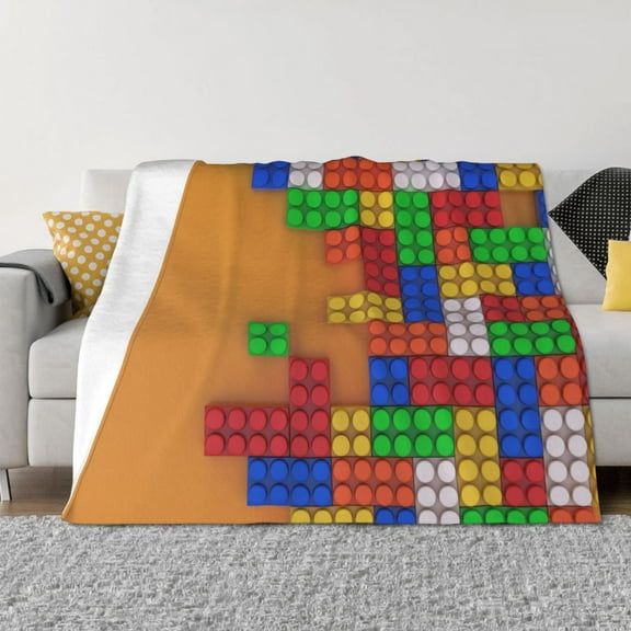 Goofa Colorful Building Blocks A Pattern Fleece Throw Blanket for Couch, Soft Checkered Flannel Blanket for Sofa, Warm Cozy Decorative Blanket Fall Decor Gift-40"x30"