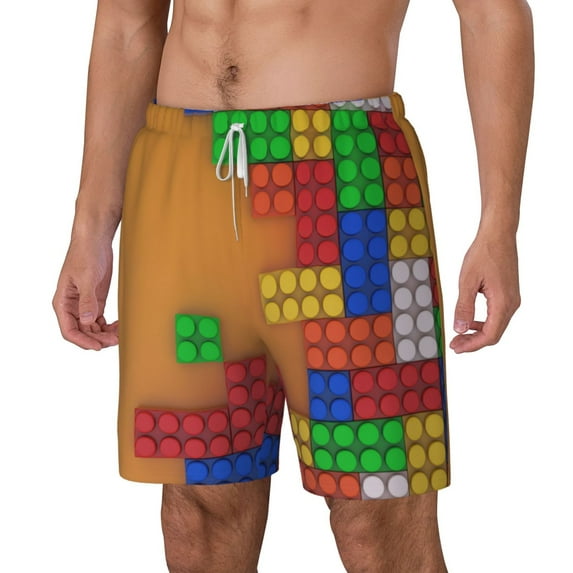 Goofa Colorful Building Blocks A Printed Men's Swim Trunks Board Shorts Quick Dry Mens Swimming Trunks with Compression Liner,Breathable Fit Hawaii Beach Shorts-XX-Large