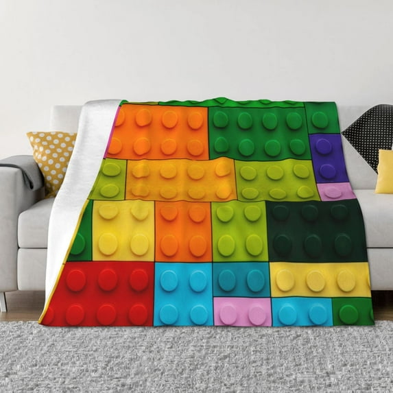 Goofa Colorful Building Blocks Pattern Fleece Throw Blanket for Couch, Soft Checkered Flannel Blanket for Sofa, Warm Cozy Decorative Blanket Fall Decor Gift-50"x40"
