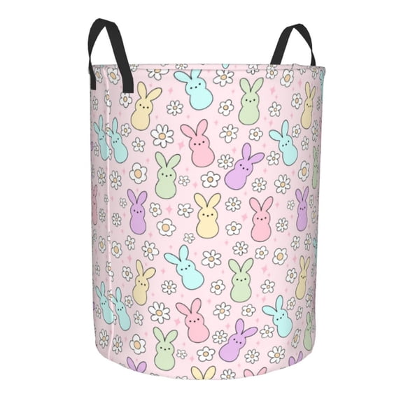 Goofa Colorful Bunny Printed Circular Hamper,Laundry Basket with Handles,Storage Baskets Foldable,Large Capacity Laundry Hamper-