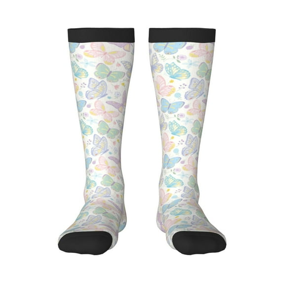 Goofa Colorful Butterfly Pattern Adult Stockings, Color-Block Knee High Socks, Comfortable and Breathable, Soft and Stretchable, Sports, and Decoration