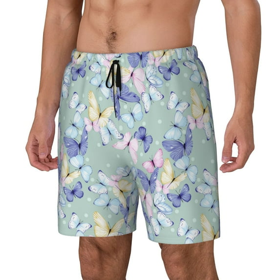 Goofa Colorful Butterfly Printed Men's Swim Trunks Board Shorts Quick Dry Mens Swimming Trunks with Compression Liner,Breathable Fit Hawaii Beach Shorts-Small