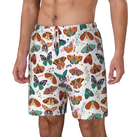 Goofa Colorful Butterfly Printed Men's Swim Trunks Board Shorts Quick Dry Mens Swimming Trunks with Compression Liner,Breathable Fit Hawaii Beach Shorts-X-Large