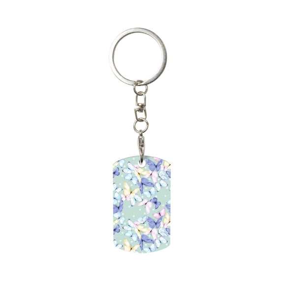 Goofa Colorful Butterfly Printed Rectangular Metal Keychain Bag Charm Floral Charm for Purse Keys Metal Keyring Gift for Women Accessories